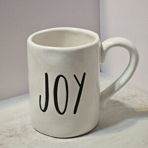 Pier 1 Imports Oversized Stoneware Coffee Tea Hot Cocoa Mug  JOY White / Black